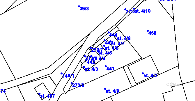 Parcela st. 4/5 v KÚ Staré Hory, Katastrální mapa