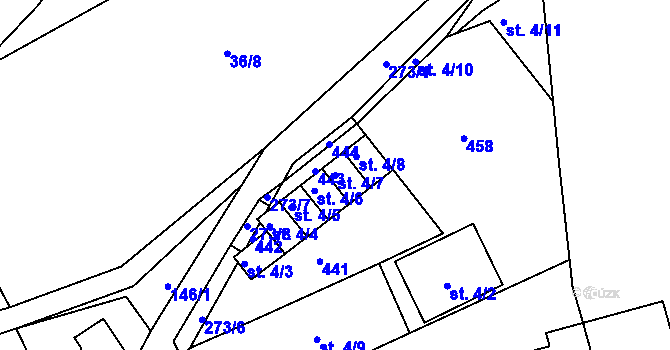 Parcela st. 4/7 v KÚ Staré Hory, Katastrální mapa