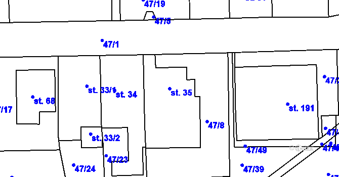 Parcela st. 35 v KÚ Staré Hory, Katastrální mapa