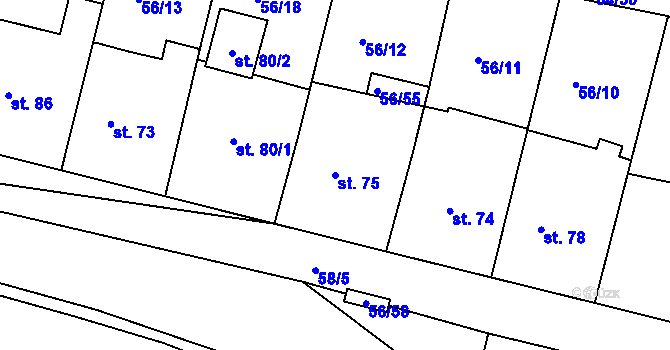 Parcela st. 75 v KÚ Staré Hory, Katastrální mapa