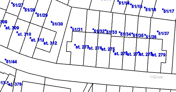 Parcela st. 274 v KÚ Staré Hory, Katastrální mapa