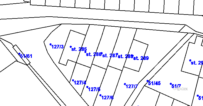 Parcela st. 287 v KÚ Staré Hory, Katastrální mapa
