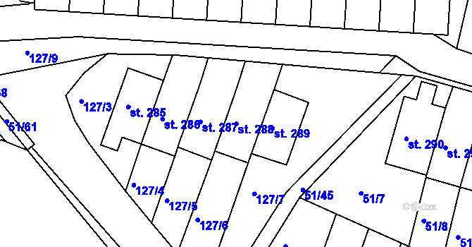 Parcela st. 288 v KÚ Staré Hory, Katastrální mapa