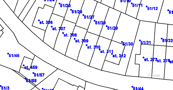 Parcela st. 310 v KÚ Staré Hory, Katastrální mapa