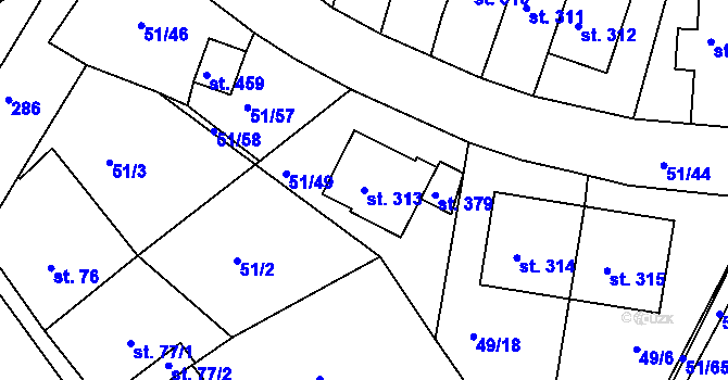 Parcela st. 313 v KÚ Staré Hory, Katastrální mapa