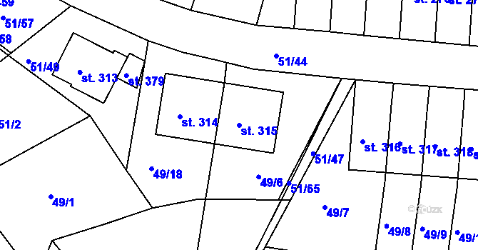 Parcela st. 315 v KÚ Staré Hory, Katastrální mapa