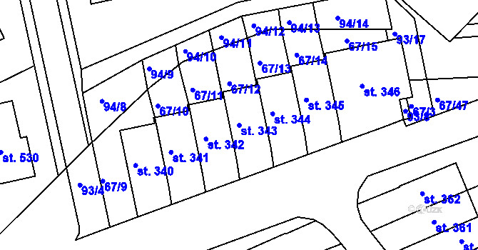 Parcela st. 343 v KÚ Staré Hory, Katastrální mapa