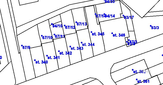 Parcela st. 344 v KÚ Staré Hory, Katastrální mapa