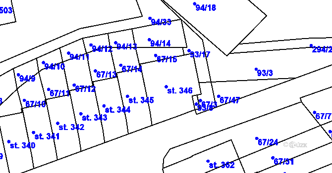 Parcela st. 346 v KÚ Staré Hory, Katastrální mapa