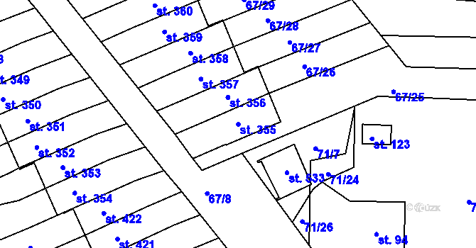 Parcela st. 355 v KÚ Staré Hory, Katastrální mapa