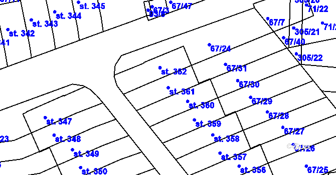 Parcela st. 361 v KÚ Staré Hory, Katastrální mapa