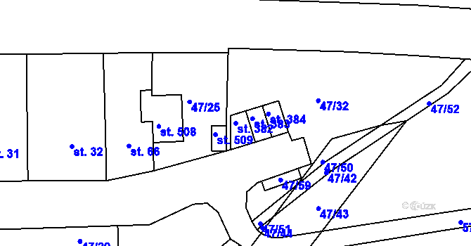 Parcela st. 382 v KÚ Staré Hory, Katastrální mapa