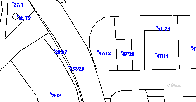 Parcela st. 47/12 v KÚ Staré Hory, Katastrální mapa