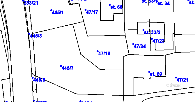 Parcela st. 47/18 v KÚ Staré Hory, Katastrální mapa