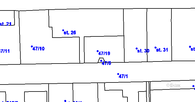 Parcela st. 47/19 v KÚ Staré Hory, Katastrální mapa