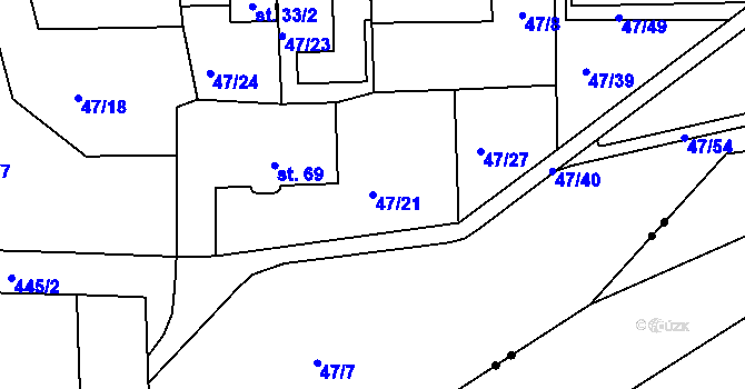 Parcela st. 47/21 v KÚ Staré Hory, Katastrální mapa