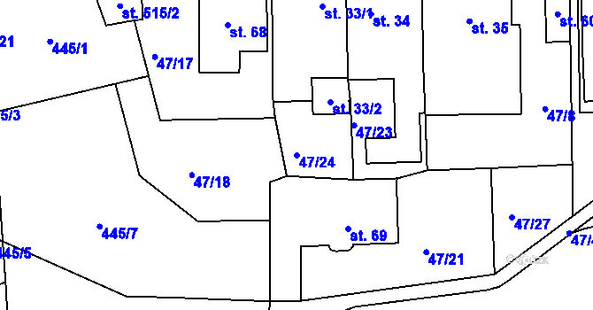 Parcela st. 47/24 v KÚ Staré Hory, Katastrální mapa
