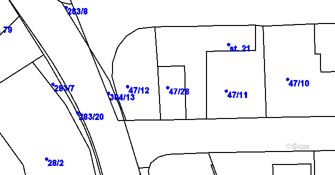 Parcela st. 47/28 v KÚ Staré Hory, Katastrální mapa