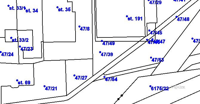 Parcela st. 47/39 v KÚ Staré Hory, Katastrální mapa