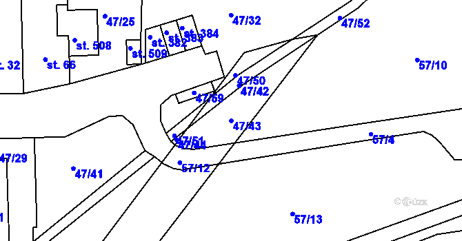 Parcela st. 47/43 v KÚ Staré Hory, Katastrální mapa