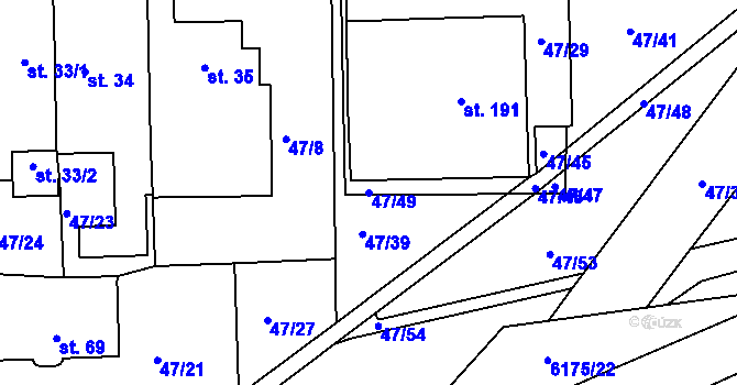 Parcela st. 47/49 v KÚ Staré Hory, Katastrální mapa