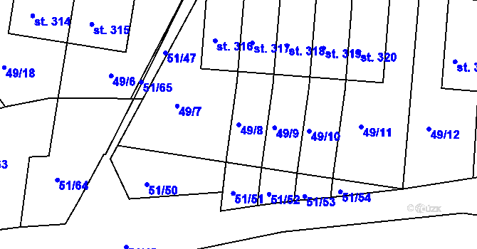 Parcela st. 49/8 v KÚ Staré Hory, Katastrální mapa