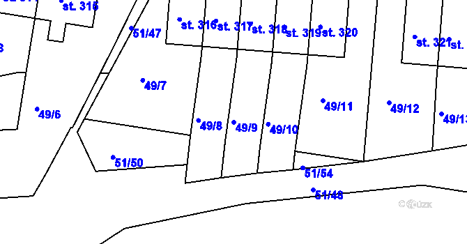 Parcela st. 49/9 v KÚ Staré Hory, Katastrální mapa