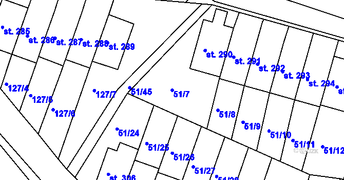 Parcela st. 51/7 v KÚ Staré Hory, Katastrální mapa