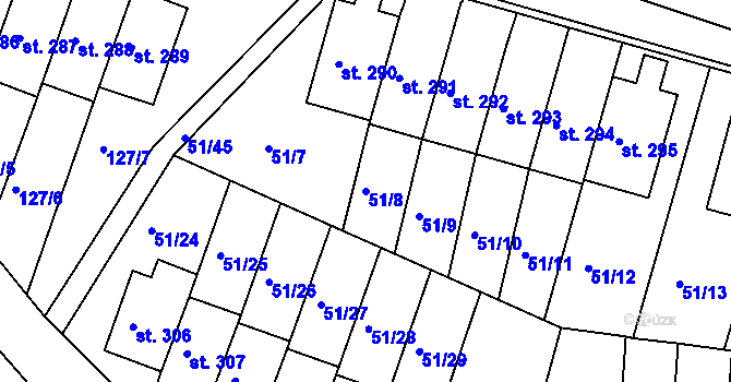 Parcela st. 51/8 v KÚ Staré Hory, Katastrální mapa