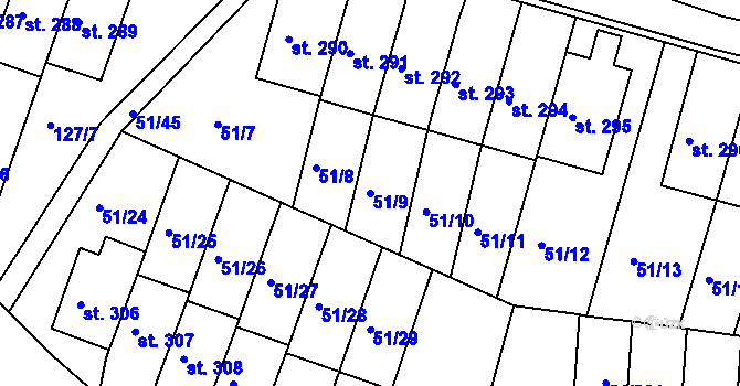 Parcela st. 51/9 v KÚ Staré Hory, Katastrální mapa
