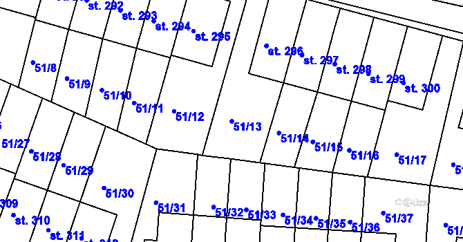 Parcela st. 51/13 v KÚ Staré Hory, Katastrální mapa