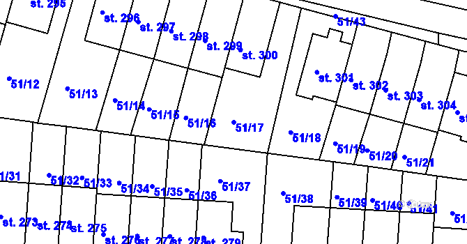 Parcela st. 51/17 v KÚ Staré Hory, Katastrální mapa
