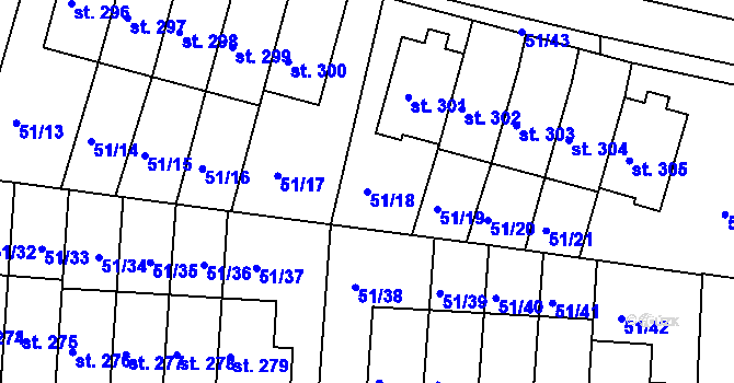 Parcela st. 51/18 v KÚ Staré Hory, Katastrální mapa