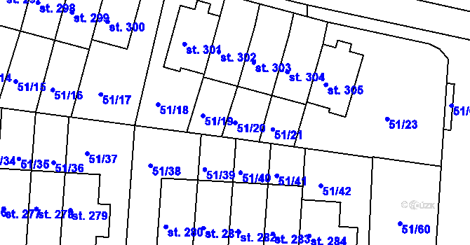 Parcela st. 51/20 v KÚ Staré Hory, Katastrální mapa