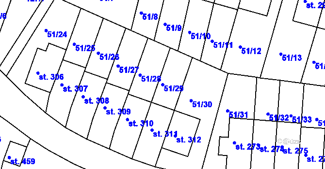 Parcela st. 51/29 v KÚ Staré Hory, Katastrální mapa