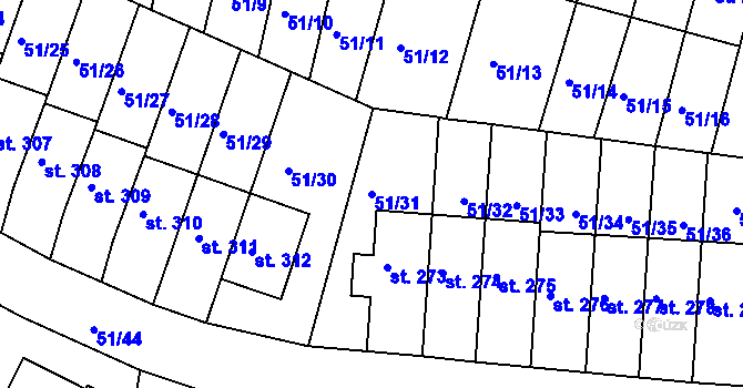 Parcela st. 51/31 v KÚ Staré Hory, Katastrální mapa