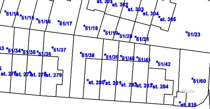 Parcela st. 51/39 v KÚ Staré Hory, Katastrální mapa