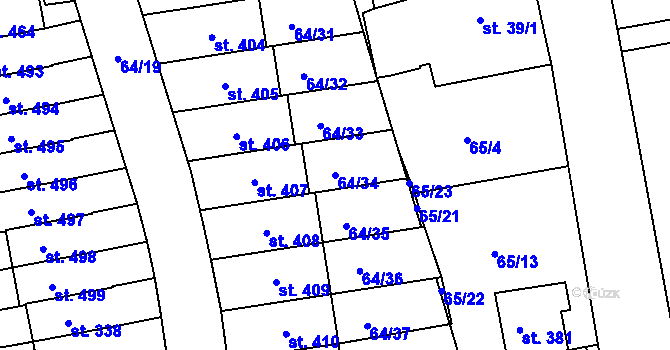 Parcela st. 64/34 v KÚ Staré Hory, Katastrální mapa