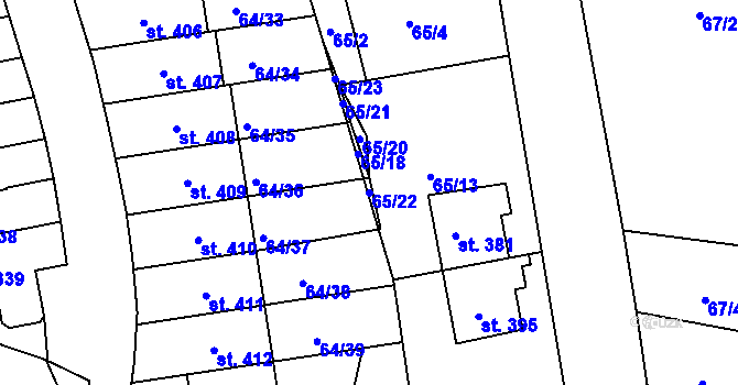 Parcela st. 65/22 v KÚ Staré Hory, Katastrální mapa