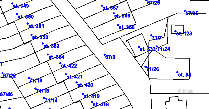 Parcela st. 67/8 v KÚ Staré Hory, Katastrální mapa
