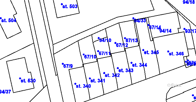 Parcela st. 67/11 v KÚ Staré Hory, Katastrální mapa