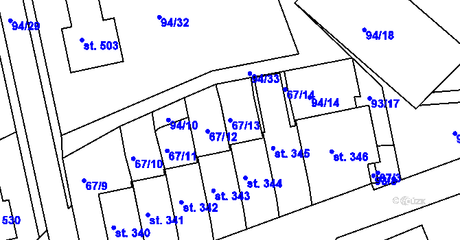 Parcela st. 67/13 v KÚ Staré Hory, Katastrální mapa
