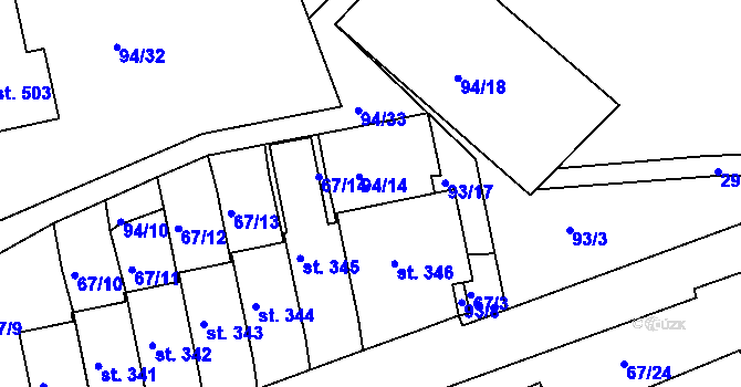 Parcela st. 67/15 v KÚ Staré Hory, Katastrální mapa