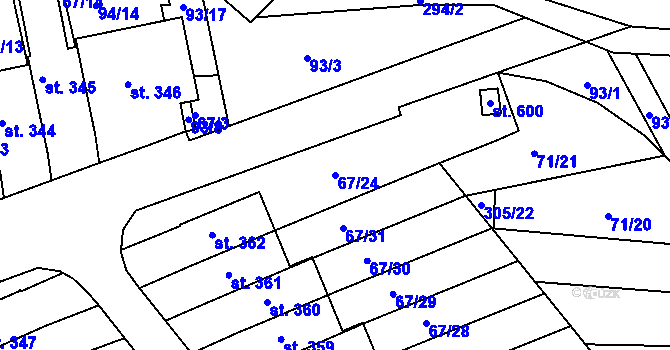 Parcela st. 67/24 v KÚ Staré Hory, Katastrální mapa