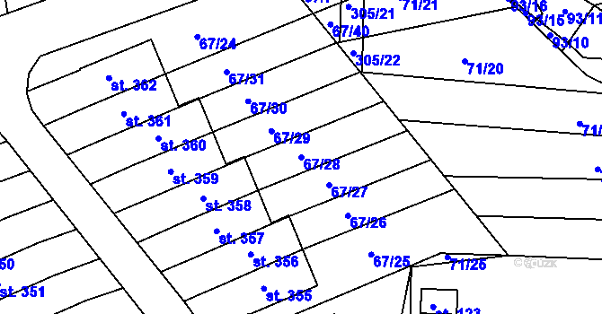 Parcela st. 67/28 v KÚ Staré Hory, Katastrální mapa