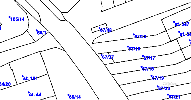 Parcela st. 67/38 v KÚ Staré Hory, Katastrální mapa