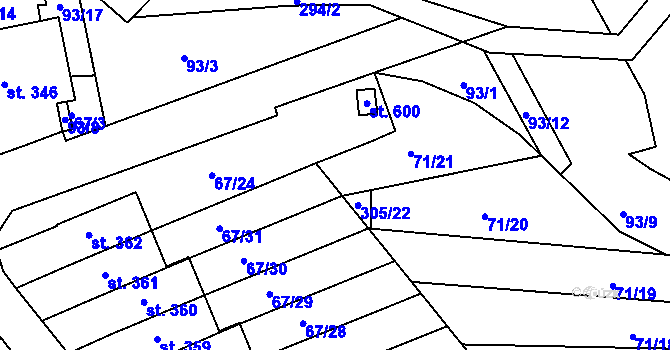 Parcela st. 67/40 v KÚ Staré Hory, Katastrální mapa