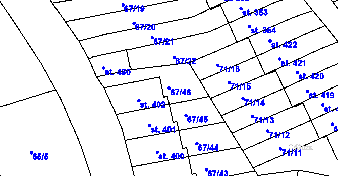 Parcela st. 67/46 v KÚ Staré Hory, Katastrální mapa