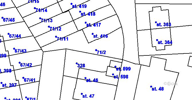 Parcela st. 71/2 v KÚ Staré Hory, Katastrální mapa