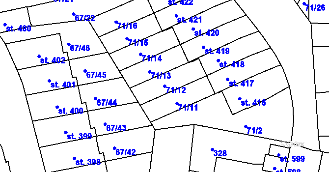 Parcela st. 71/12 v KÚ Staré Hory, Katastrální mapa